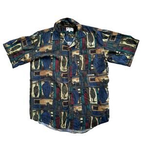 Silk Violet 100% Washed Silk Abstract Button Down Shirt Size Large